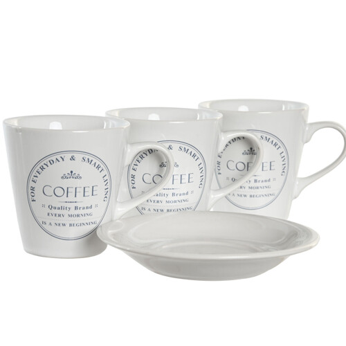 Set Šalica s Tanjurićima DKD Home Decor Metal Bijela Gres Keramika 180 ml -...