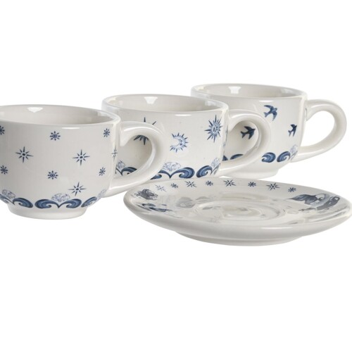 Set Šalica s Tanjurićima DKD Home Decor Plava Metal Bijela 180 ml Dolomite ...
