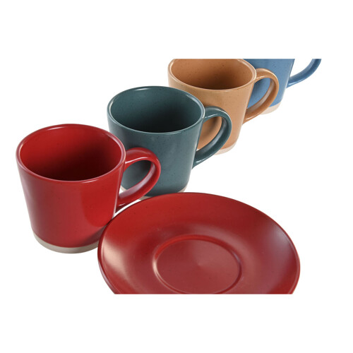 Set Šalica s Tanjurićima DKD Home Decor Crvena Plava Zelena Rumena Gres Ker...
