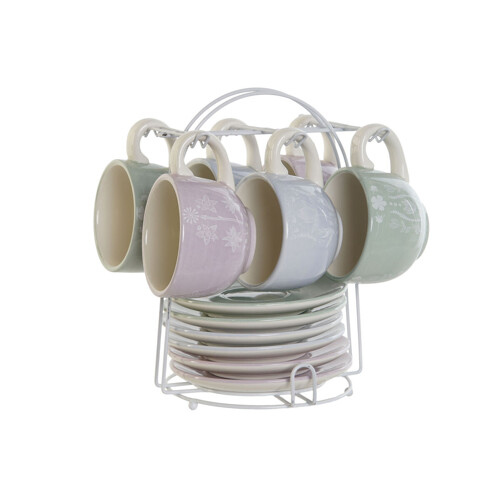 Set Šalica za Kavu DKD Home Decor Plava Bijela Zelena Lila Metal 180 ml - NOVO