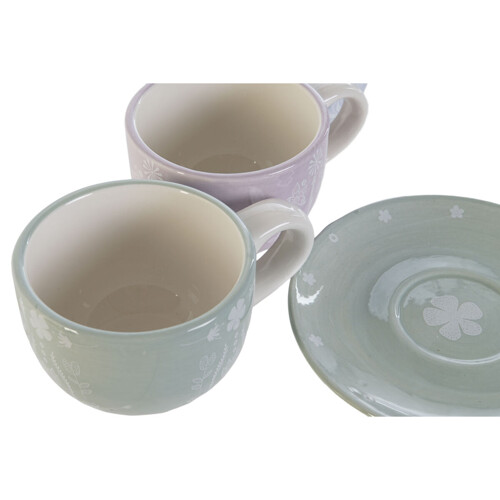 Set Šalica za Kavu DKD Home Decor Plava Bijela Zelena Lila Metal 180 ml - NOVO