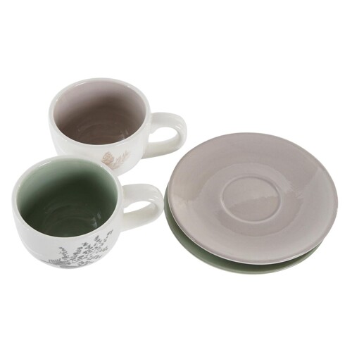 Set Šalica za Kavu DKD Home Decor Bež Metal Bijela Dolomite (180 ml) (6 Dij...