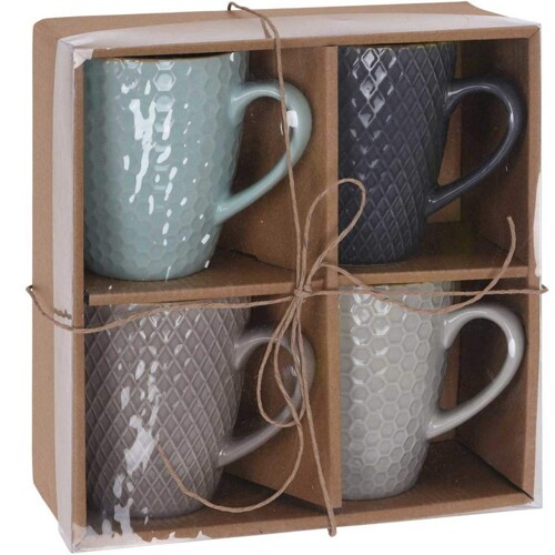 Set Šalica za Kavu Excellent Houseware geometrijski Gres Keramika 4 Dijelovi...
