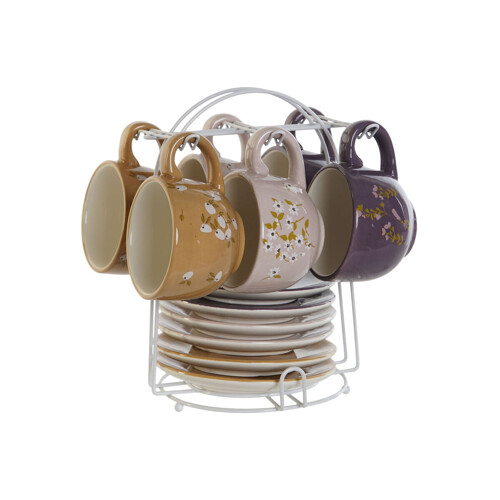 Set Šalica za Kavu DKD Home Decor Rumena Roza Horčica Lila Metal 180 ml - N...