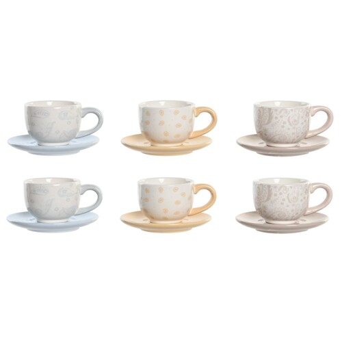 Set Šalica s Tanjurićima DKD Home Decor Plava Roza Metal Rumena 180 ml Dolo...