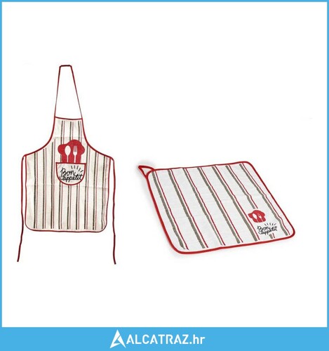 set Kecelja Kuhinjska Krpa 60 x 0,3 x 80 cm Crvena Bijela 80 % pamuk 70 % pam...