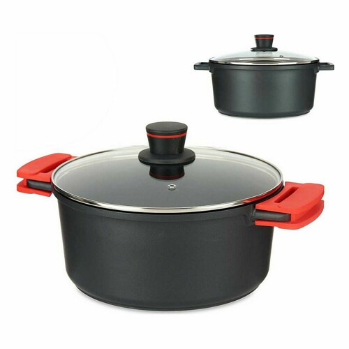 Duboka tava sa staklenim poklopcem Ø 28 cm Crna Aluminij (4 kom.) - NOVO
