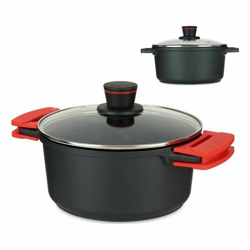 Duboka tava sa staklenim poklopcem Ø 24 cm Crna Aluminij (6 kom.) - NOVO