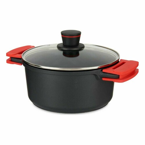 Duboka tava sa staklenim poklopcem Ø 24 cm Crna Aluminij (6 kom.) - NOVO