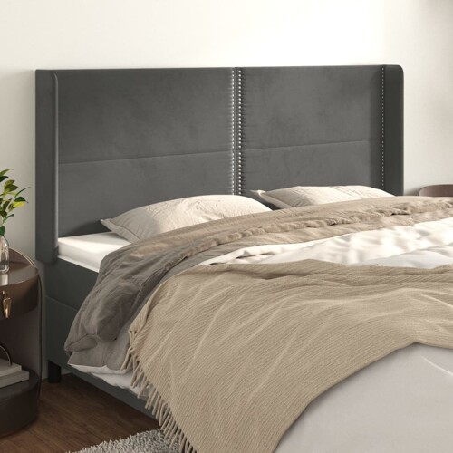 vidaXL Uzglavlje s ušima tamnosivo 163x16x118/128 cm baršunasto