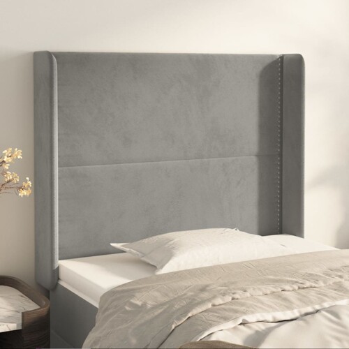 vidaXL Uzglavlje s ušima svjetlosivo 93x16x118/128 cm baršunasto