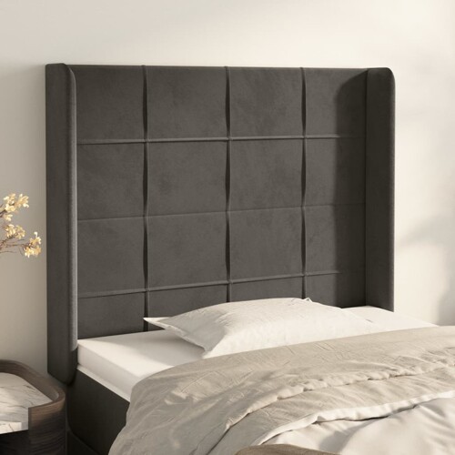 vidaXL Uzglavlje s ušima tamnosivo 103x16x118/128 cm baršunasto
