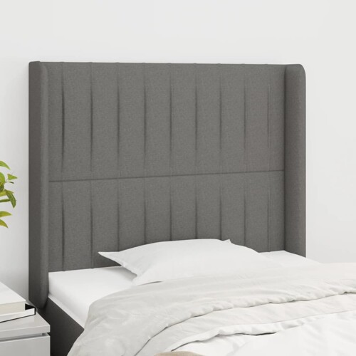 vidaXL Uzglavlje s ušima tamnosivo 93x16x118/128 cm od tkanine