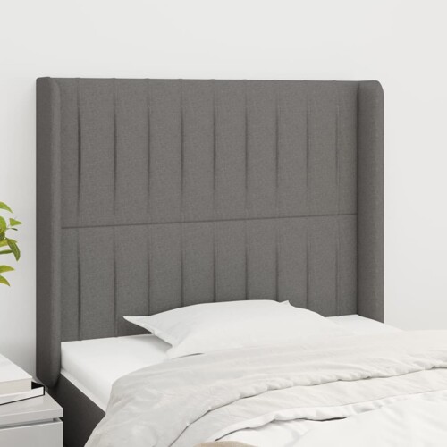 vidaXL Uzglavlje s ušima tamnosivo 83x16x118/128 cm od tkanine