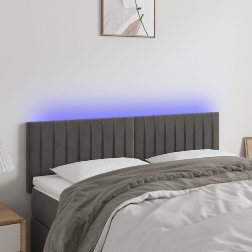 vidaXL LED uzglavlje tamnosivo 144x5x78/88 cm baršunasto