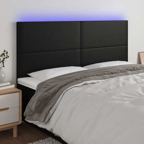 vidaXL LED uzglavlje crno 200x5x118/128 cm od umjetne kože