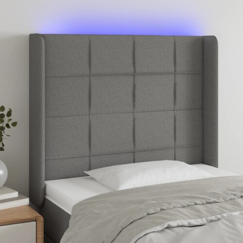 vidaXL LED uzglavlje tamnosivo 103 x 16 x 118/128 cm od tkanine