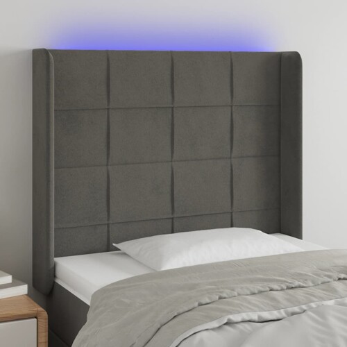 vidaXL LED uzglavlje tamnosivo 103x16x118/128 cm baršunasto