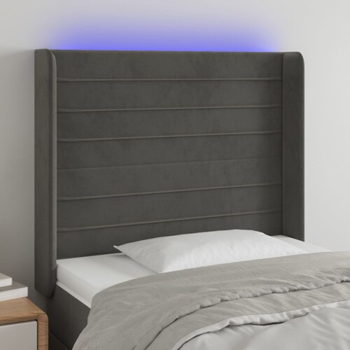 vidaXL LED uzglavlje tamnosivo 93x16x118/128 cm baršunasto