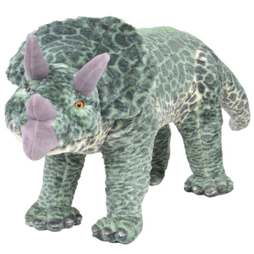 vidaXL Samostojeći plišani dinosaur triceratops zeleni XXL