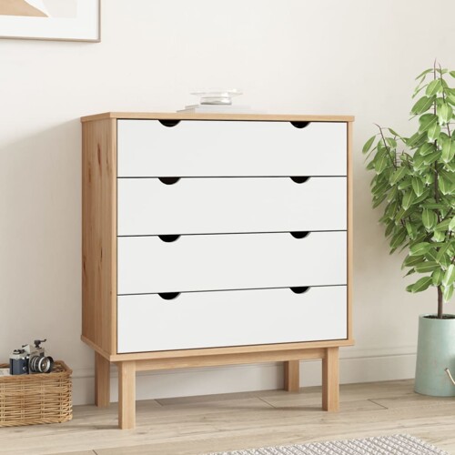 vidaXL Ladičar OTTA smeđe-bijeli 76,5x39,5x90 cm od masivne borovine