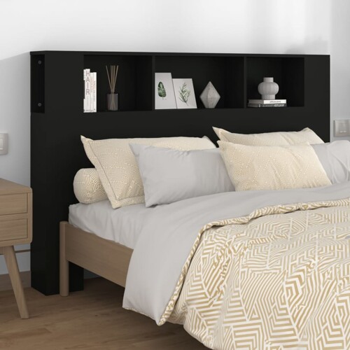 vidaXL Uzglavlje s ormarićem crno 160 x 18,5 x 104,5 cm