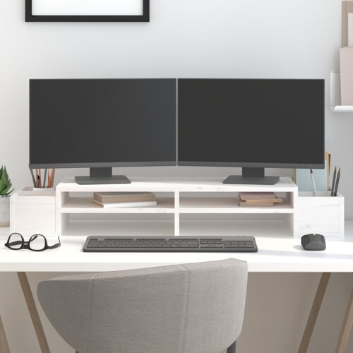 vidaXL Stalak za monitor bijeli 100 x 27,5 x 15 cm od masivne borovine