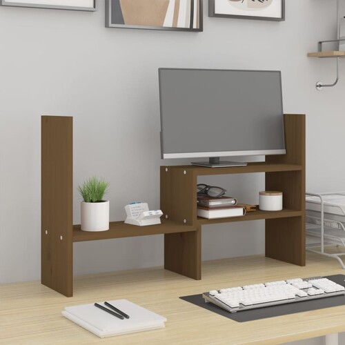 vidaXL Stalak za monitor smeđi (39 - 72) x 17 x 43 cm masivna borovina