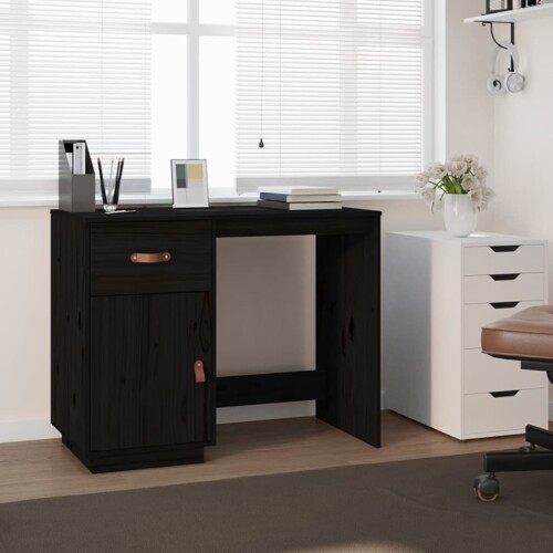 vidaXL Radni stol crni 95x50x75 cm od masivne borovine