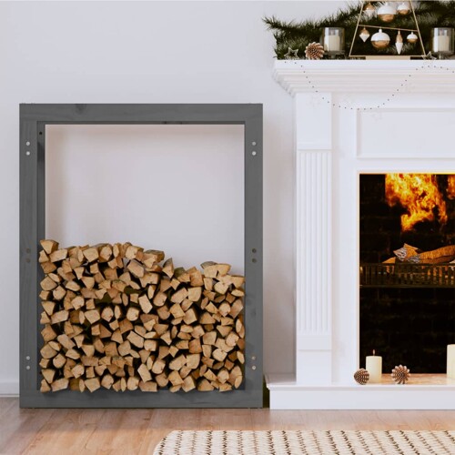 vidaXL Stalak za drva za ogrjev sivi 80x25x100 cm od masivne borovine
