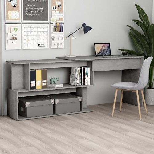 vidaXL Kutni radni stol boja betona 200x50x76 cm od konstruiranog drva
