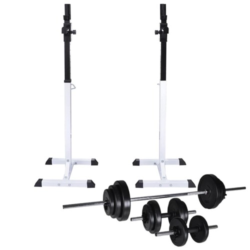 vidaXL Stalak za čučnjeve sa setom dvoručnih/jednoručnih utega 30,5 kg
