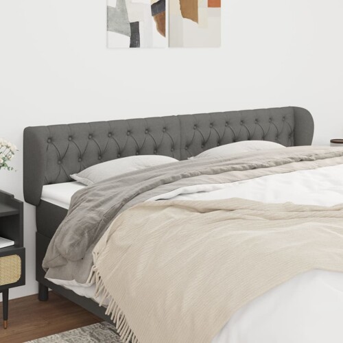 vidaXL Uzglavlje s ušima tamnosivo 203x23x78/88 cm od tkanine