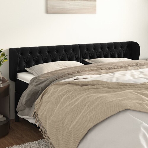 vidaXL Uzglavlje s ušima crno 203x23x78/88 cm baršunasto