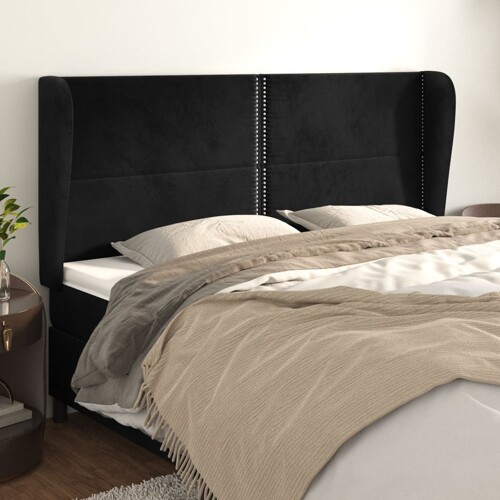 vidaXL Uzglavlje s ušima crno 203x23x118/128 cm baršunasto