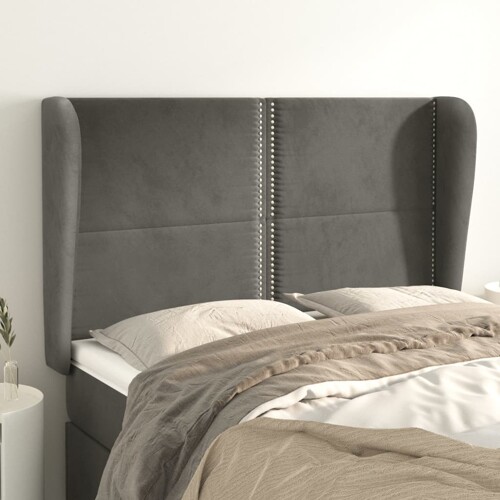vidaXL Uzglavlje s ušima tamnosivo 147x23x118/128 cm baršunasto