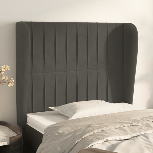 vidaXL Uzglavlje s ušima tamnosivo 93x23x118/128 cm baršunasto