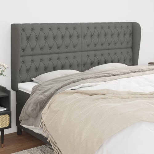 vidaXL Uzglavlje s ušima tamnosivo 203x23x118/128 cm od tkanine