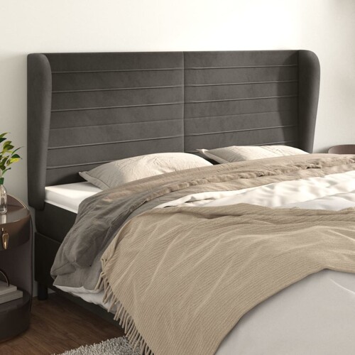vidaXL Uzglavlje s ušima tamnosivo 203x23x118/128 cm baršunasto