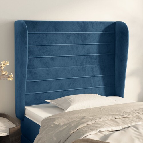 vidaXL Uzglavlje s ušima tamnoplavo 103x23x118/128 cm baršunasto