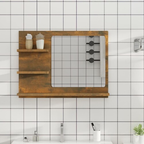vidaXL Kupaonsko ogledalo boja dimljenog hrasta 60x10,5x45 cm drveno