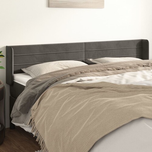 vidaXL Uzglavlje s ušima tamnosivo 203x16x78/88 cm baršunasto