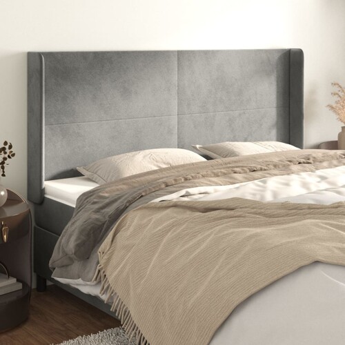 vidaXL Uzglavlje s ušima svjetlosivo 203x16x118/128 cm baršunasto