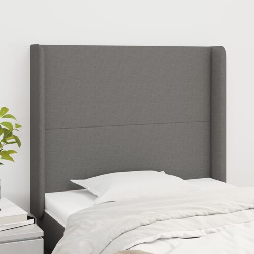 vidaXL Uzglavlje s ušima tamnosivo 83x16x118/128 cm od tkanine