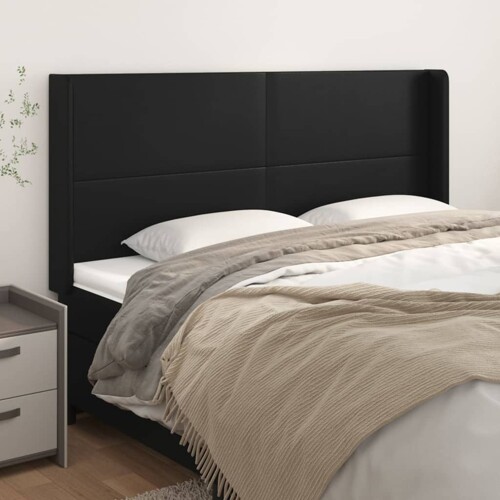 vidaXL Uzglavlje s ušima crno 203x16x118/128 cm od umjetne kože