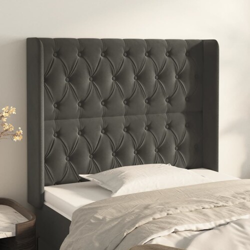 vidaXL Uzglavlje s ušima tamnosivo 103x16x118/128 cm baršunasto