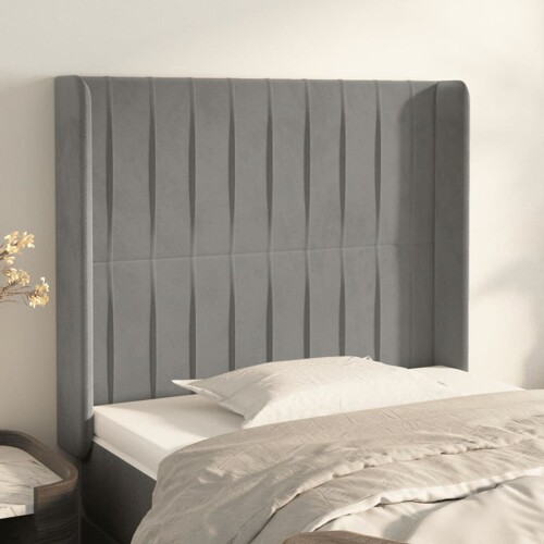 vidaXL Uzglavlje s ušima svjetlosivo 103x16x118/128 cm baršunasto