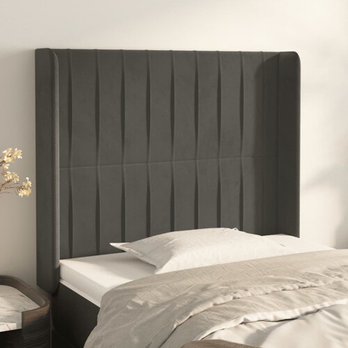 vidaXL Uzglavlje s ušima tamnosivo 93x16x118/128 cm baršunasto