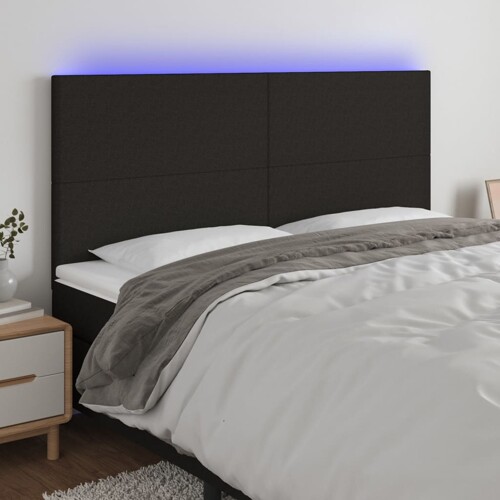 vidaXL LED uzglavlje crno 200x5x118/128 cm od tkanine