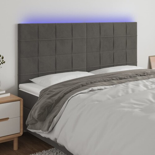 vidaXL LED uzglavlje tamnosivo 180x5x118/128 cm baršunasto
